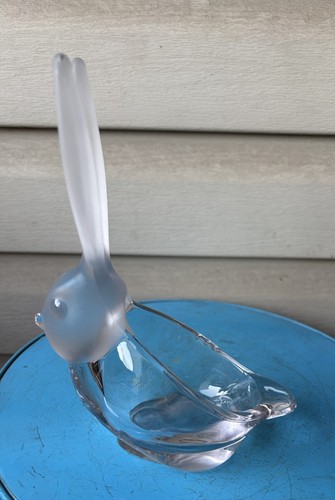 Vintage Crystal Bunny Rabbit Frosted Tall Ears Small Candy Trinket Dish 8x6