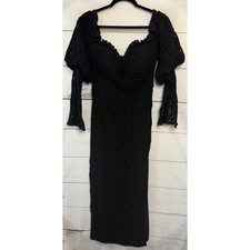 ASOS Luxe Black Lace Puff Sleeve Sweetheart Neckline Midi Dress