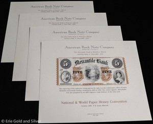ABNC 1860-70 Mercantile Bank at Waterloo Currency Series Souvenir Cards 1,2,3,5