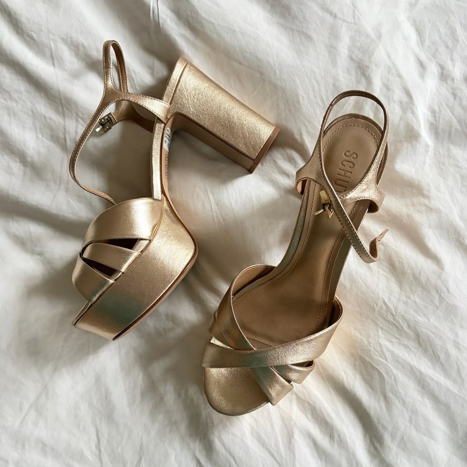 Schutz NEW Keefa Gold Platform Sandal Size 10 Heels Party Formal Black Tie Glam