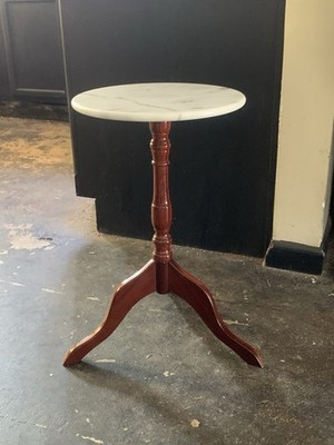 Vtg Marble Top Plant Stand Mahogany Wooden Pedestal Display Table 20.5 Tx12 W
