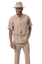 NEW Mens Montique 2PC Summer Walking Set Leisure Suit Regular Fit 696 Khaki USA