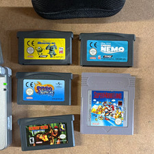 Nintendo Game Boy Advance SP Silver Handheld Console Bundle Games Case Charger