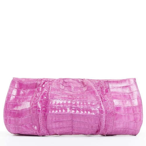 NANCY GONZALEZ magenta purple scaled leather pleated magnet long clutch bag