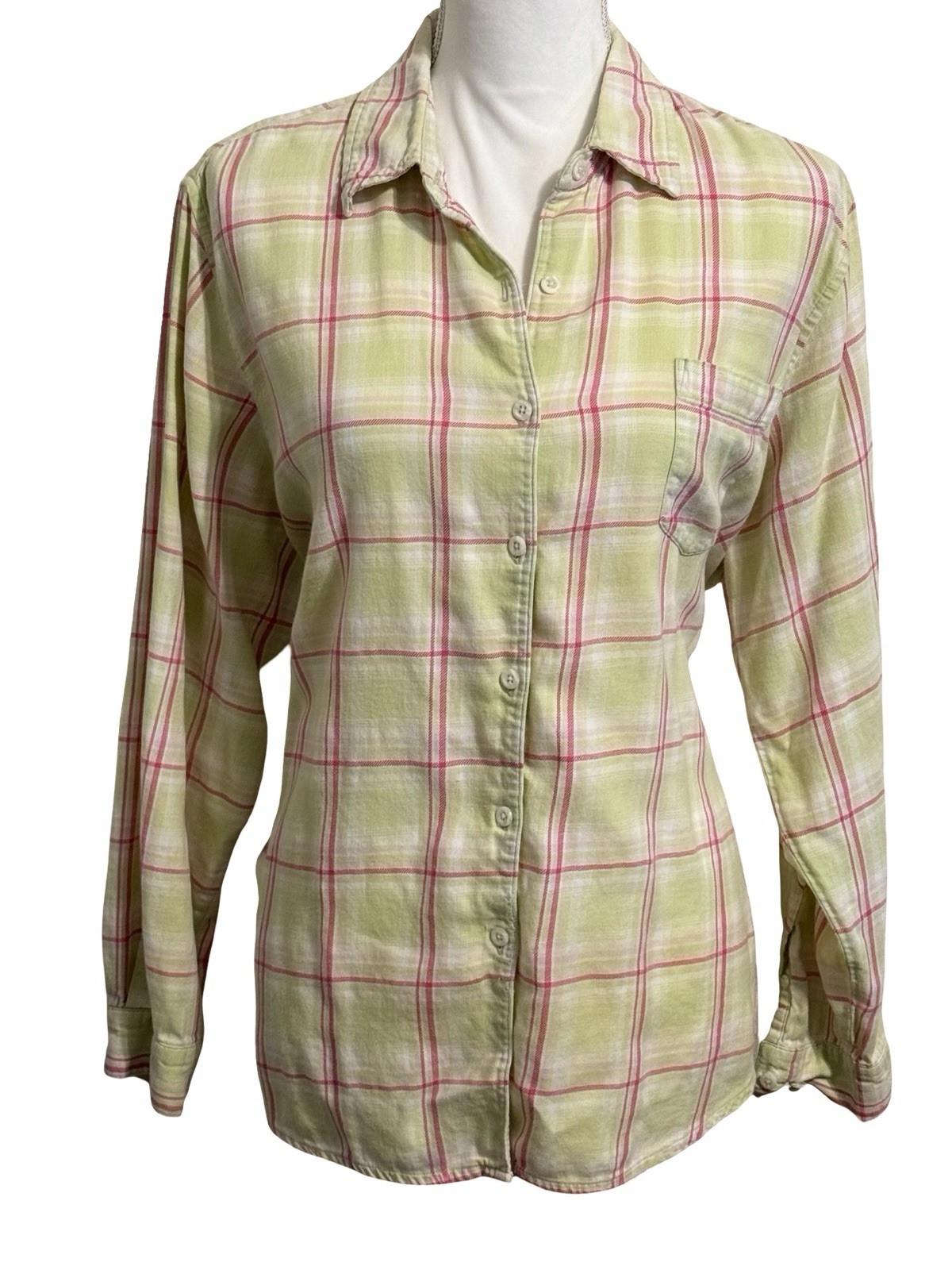 NOTATIONS Yellow Windowpane Plaid Button Up Blous… - image 1