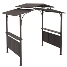 8'x5' BBQ Grill Gazebo with 2 Side Shelves, Outdoor Double Tiered Roof, Brown
