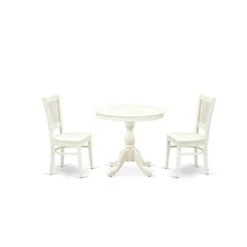 AMVA3-LWH-W - 3-Pc Dining Room Table Set- 2 Dining Room Chair and Dining...