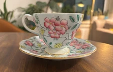 Foley tea cup and saucer pink blossom Springdale pattern floral 1930s teacup 