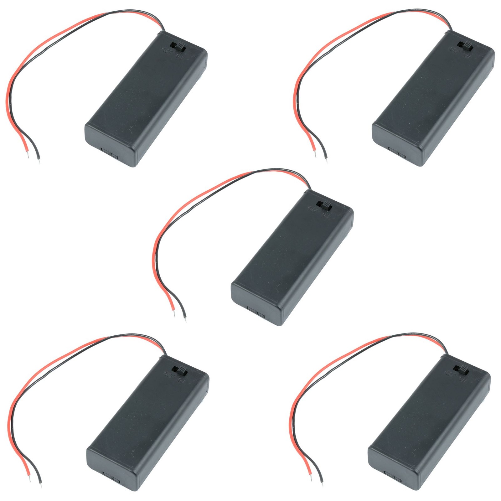 5 x Enclosed 2 AAA Battery Holder Case Box W/ 150mm Wire Leads and Switch