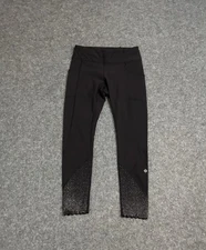 Lululemon Tight Stuff II Womens 6 Black Reflective Dots Scallop Hem
