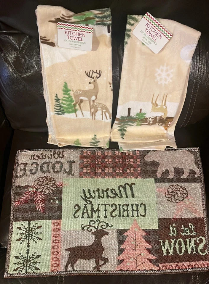 3 Pcs~Reindeer Christmas Theme 1~Placemat Tapestry 13” x 19” & 2 kitchen Towel - Image 4 of 4