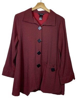 Ali Miles Womens Tunic Top S Red Black Abstract Button Up Lagenlook Asymmetrical