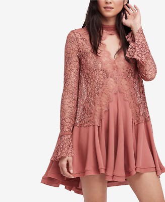 Free People Tell Tale Cutout Lace Tunic - Pink XS