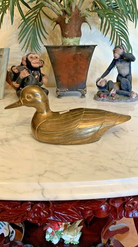 10" Vintage Brass Duck Figurine Paperweight Collectible Bird Water Fowl - Picture 3 of 6