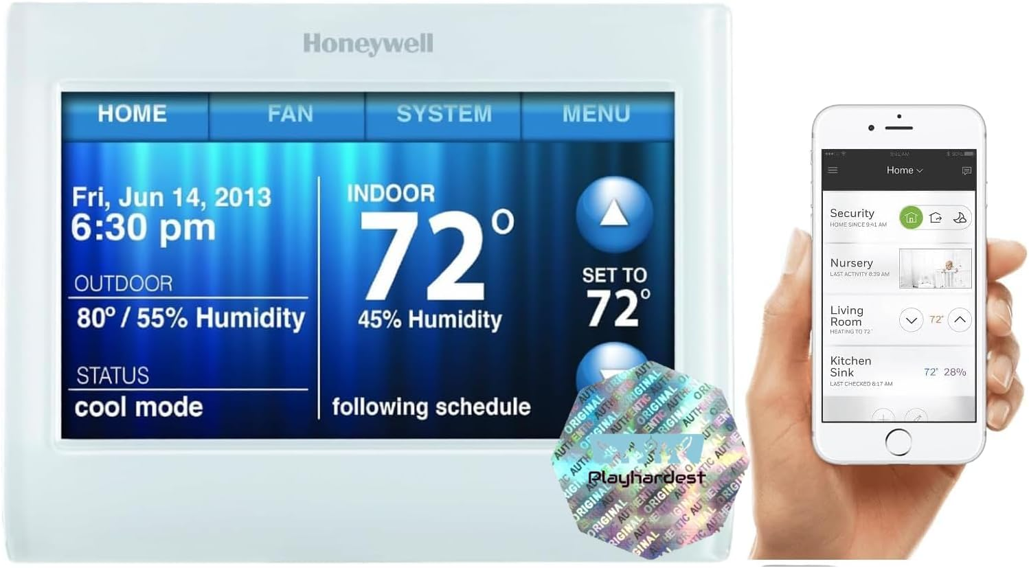 TH9320WF5003 Wi-Fi 9000 Color Touch Screen Programmable Thermostat, White with E