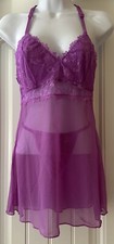NIP Pure Romance Mesh  Lace Babydoll Chemise with Thong Small Purple Lingerie