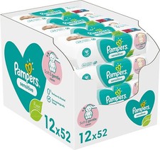 Pampers Sensitive Fragrance-Free Baby Wipes 52 Per Pack x 12