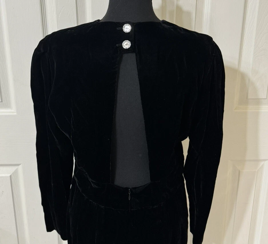 Sexy Vestido De Colección Principios de los 90 Hecho en EE. UU. Liz Claiborne Terciopelo Ojo de Cerradura Espalda Abierta - 12p Foto 4 de 4