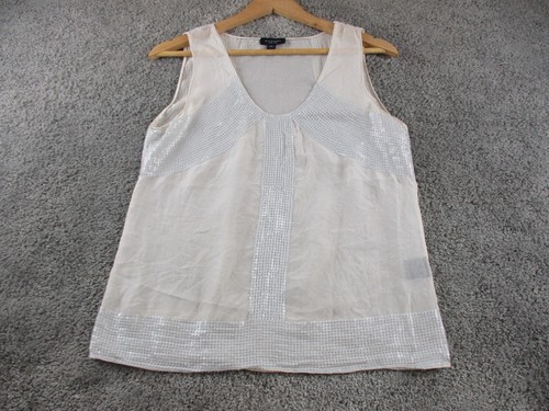 Witchery Blouse/T Shirt Tank Top Medium Sleeveless Round Neck Silk White