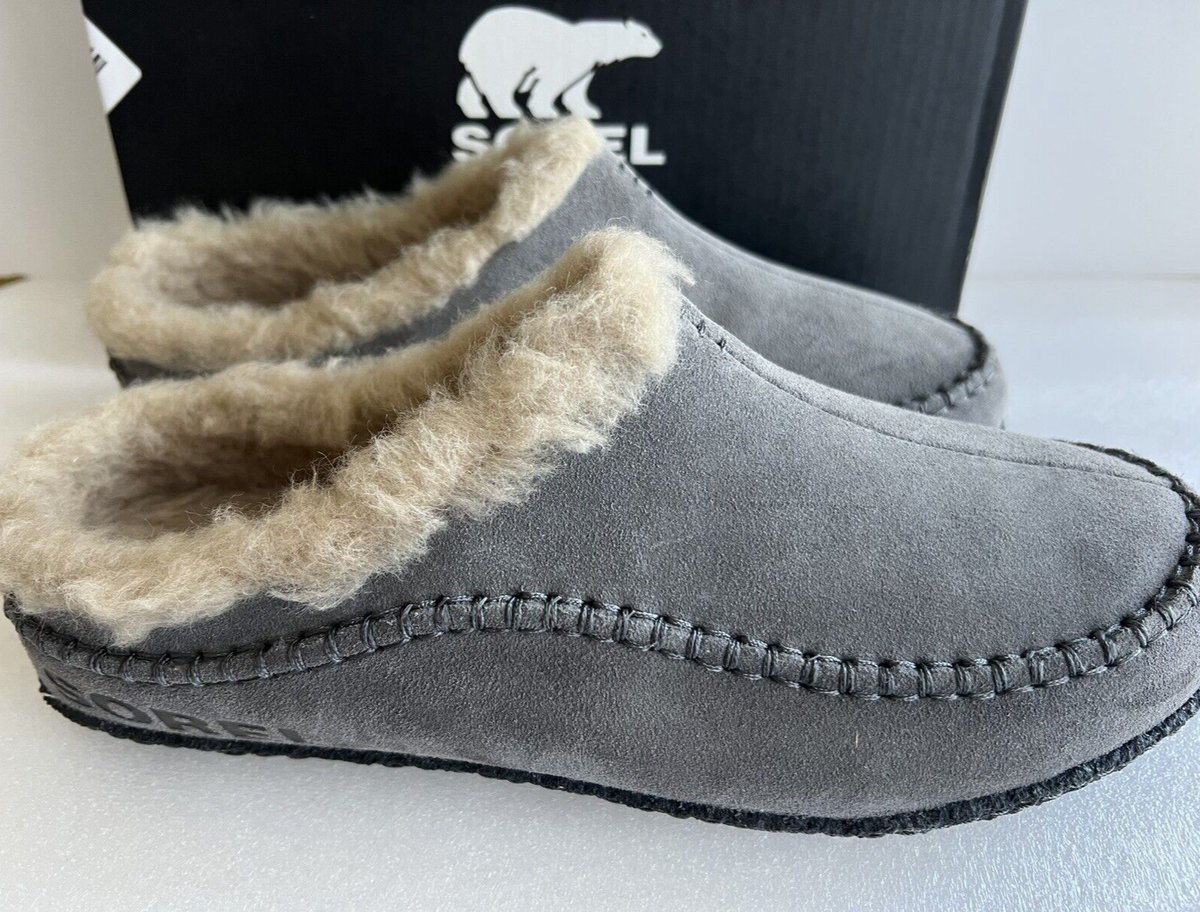 New Sorel FALCON RIDGE II Slipper Quarry Black Suede Wool Lined
