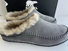 New Sorel FALCON RIDGE II Slipper Quarry Black Suede Wool Lined Gray Men Sz 9