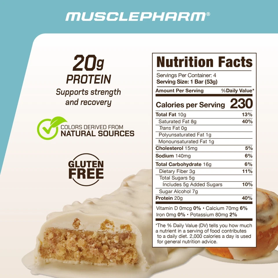 Barritas de proteína MusclePharm Combat Ready - 20 g de proteína, rollo de canela, 12 barras Foto 2 de 4