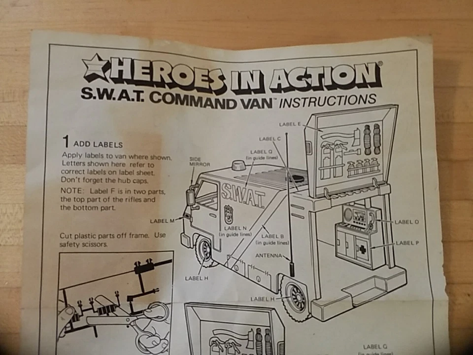 De colección Mattel Heroes in Action SWAT Command Van Instrucciones Solo 1975 Foto 3 de 4