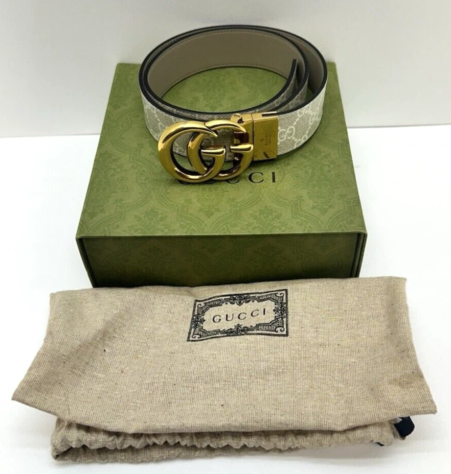 Ceinture réversible GUCCI GG Marmont 80 32 beige ébène GG toile suprême 659416