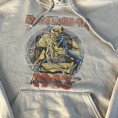 Iron Maiden World Piece Tour 1983 Hoodie Size Medium Beige
