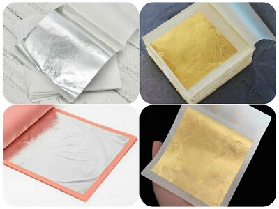 24K Gold Leaf, Pure Silver 999 Leaf Sheets, 16x16 CM Gilding Foil Paper For Art
