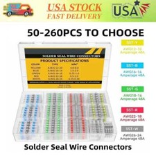 Solder Seal Sleeve Terminal 26-10AWG Heat Shrink Wire Butt 50-260PCS Connector