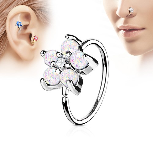 Opal CZ Flower Ear Helix Tragus Rook Snug Daith Hoop Nose Rings Piercing 20G - Picture 7 of 7