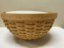 2002 LONGABERGER 9” Dresden Footed Bowl Basket/Protector/Lid 3Pc SET