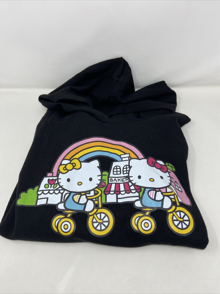 Shein X Sanrio Hello Kitty Black Hoodie Hooded Graphic Sweatshirt