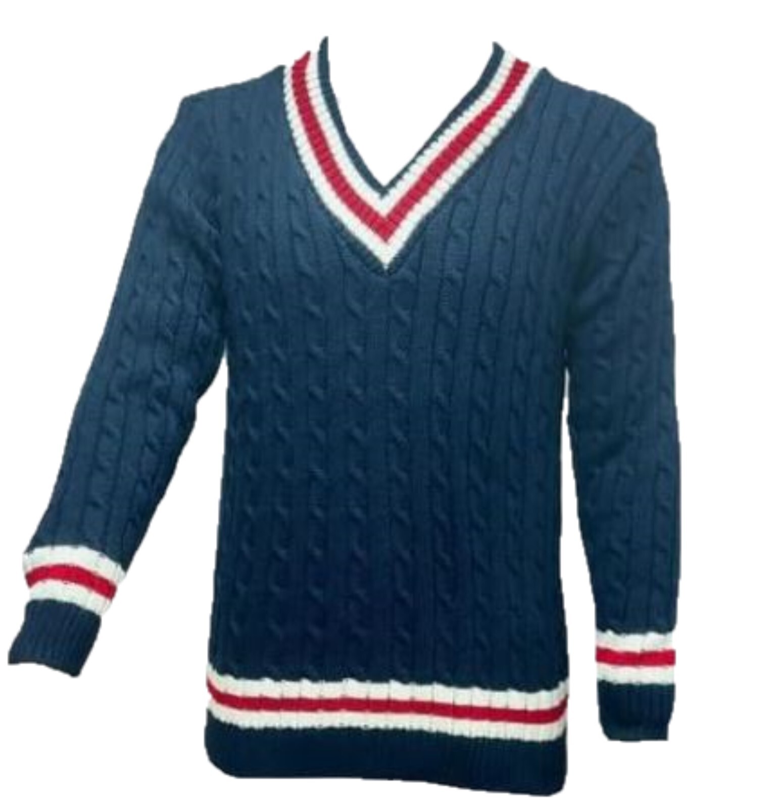 Unisex Men Women V Neck Adults Long Sleeve Stripe Cable Knitted Cricket