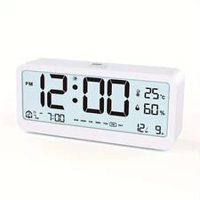 Multi-Function Digital Clock LED Brightness Adjustable Temperature and Humidity 