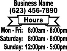 Store Hours Business Custom Decal 11.5" Vinyl Window lettering Personalized
