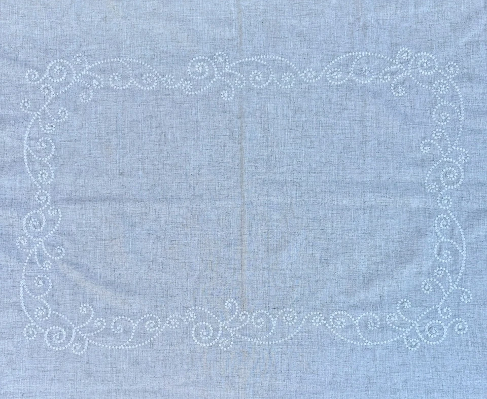 Embroidered Tablecloth Linen 68x52 Minimalist Scallop Lenox Easter Neutral Boho - Image 4 of 4