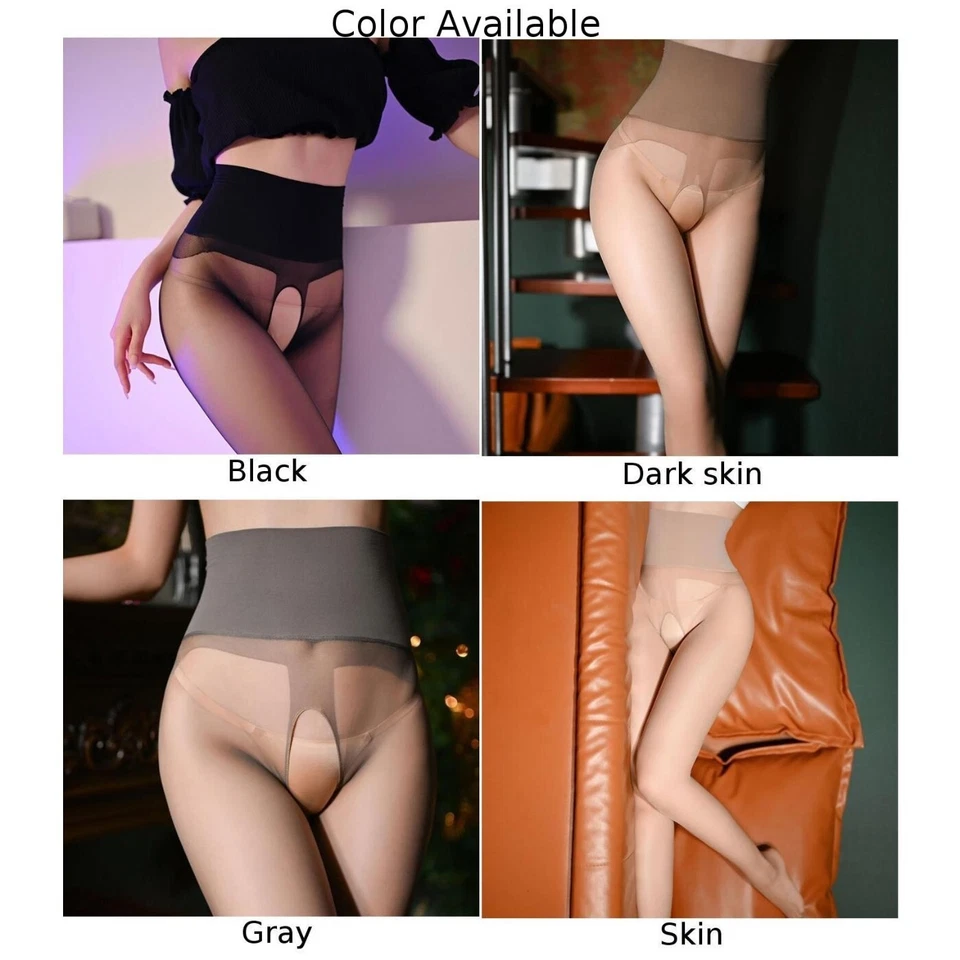 High Waisted Ultra Sheer Crotchelss Pantyhose Silky Smooth Stockings Tights - Image 4 of 4