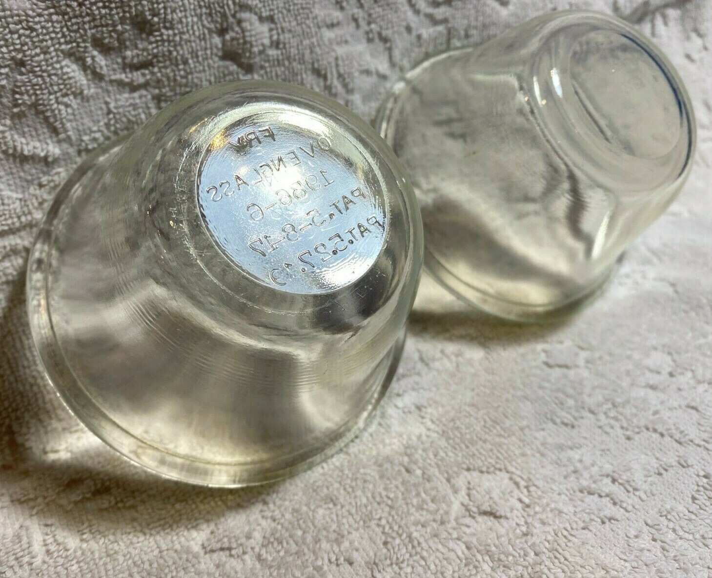 Vintage H.C. Fry Glass Co HTF FOVAL Two 1936 Flare Pearl-Oven-Glass Custard-Cups