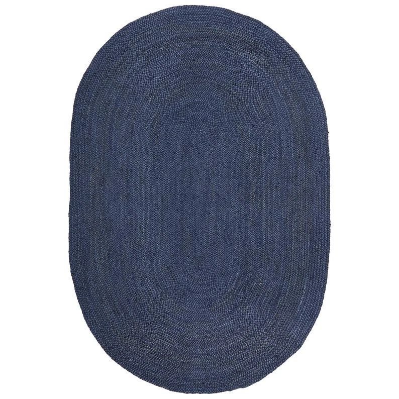 Alfombra de yute natural india trenzada a mano azul marino forma ovalada alfombra de porche vintage Foto 3 de 4