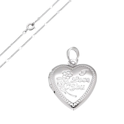 Damen Halskette - Anhänger - Fotohalter - Herz - Love You - 925er Feinsilber