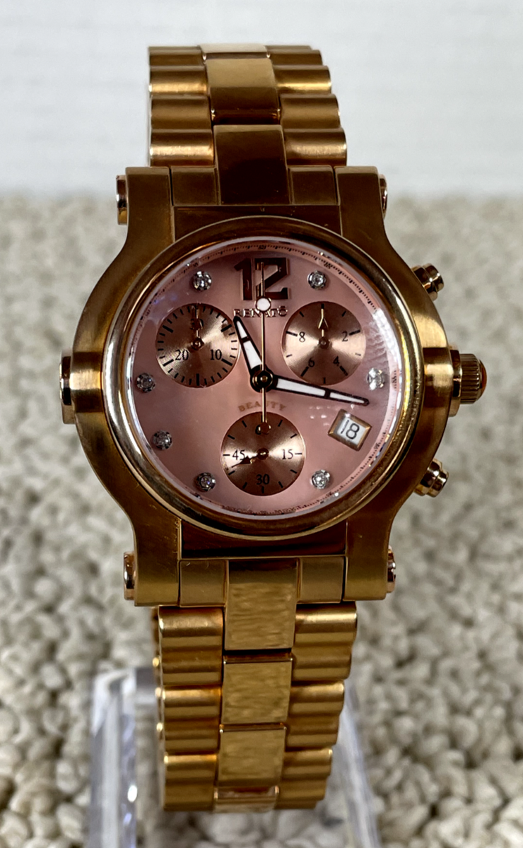Montre Chronographe Femme Technosport TS-820-4 Or Et Rose - Bracelet Silicone - Neuve