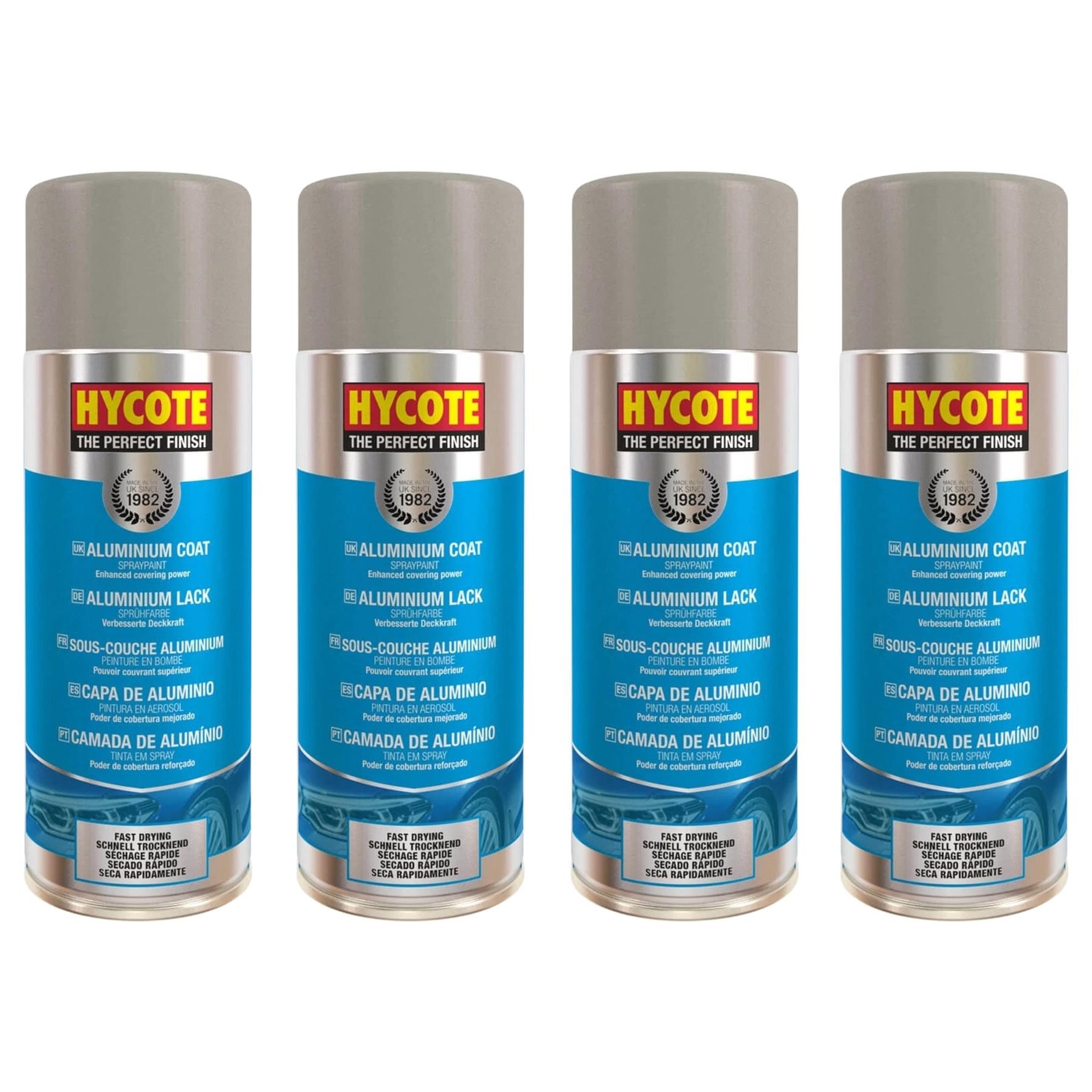 Hycote Colour Spray Paint XUK035 Aluminium Coat 400ml x 4