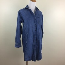 MADEWELL Women sz XXS Med Wash Chambray Long Sleeve Loose Fit Button Shirt Dress