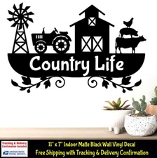 Country Life Farm 11" Indoor Removable Matte Black Vinyl Decal Wall Mirrors Door