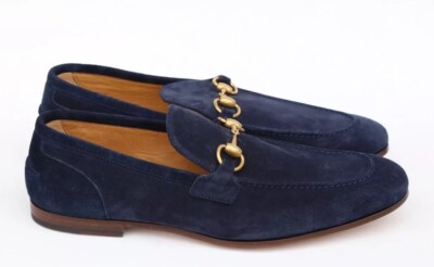 Gucci Jordaan Horsebit Mens Loafers Size 7.5 G- US 8 in Navy Blue