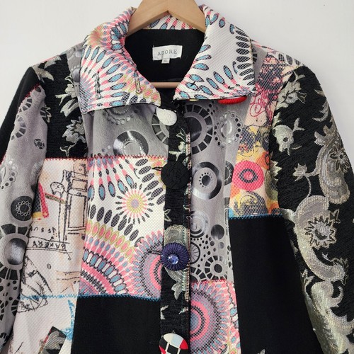 ADORE Patchwork Wearable Art Coat funky multi color womens sizze XL (L) - Picture 2 of 11