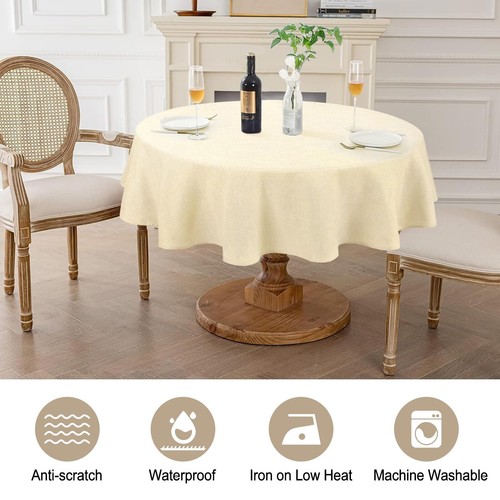 Textured Linen 60 Inch Round Tablecloth up to 40'' Dia Tables Waterproof Spil... - Picture 2 of 8