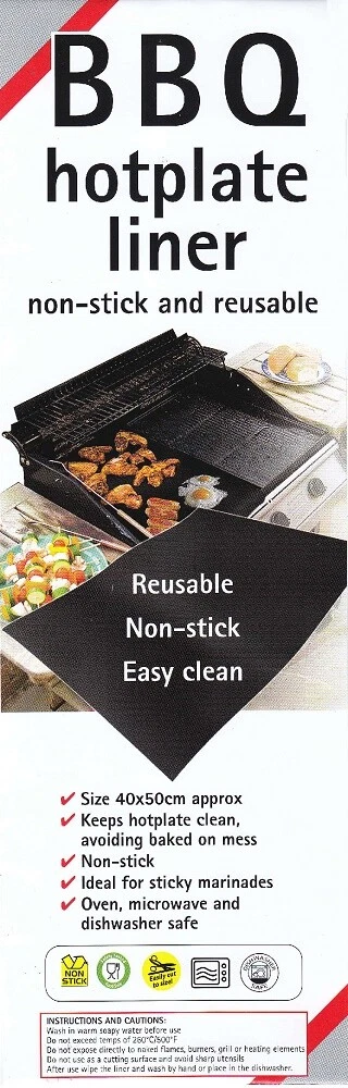 3 x BBQ Hotplate Liner Mat Sheet Black Non Stick Reusable 40x50cm Easy Clean